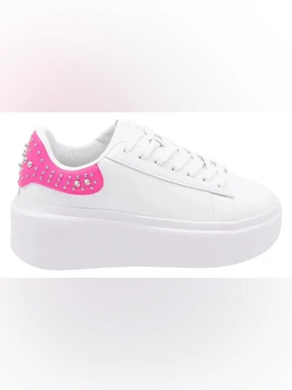 Berness Women's White Platform Sneakers with Pink Studded design - Picture 2 of 2
